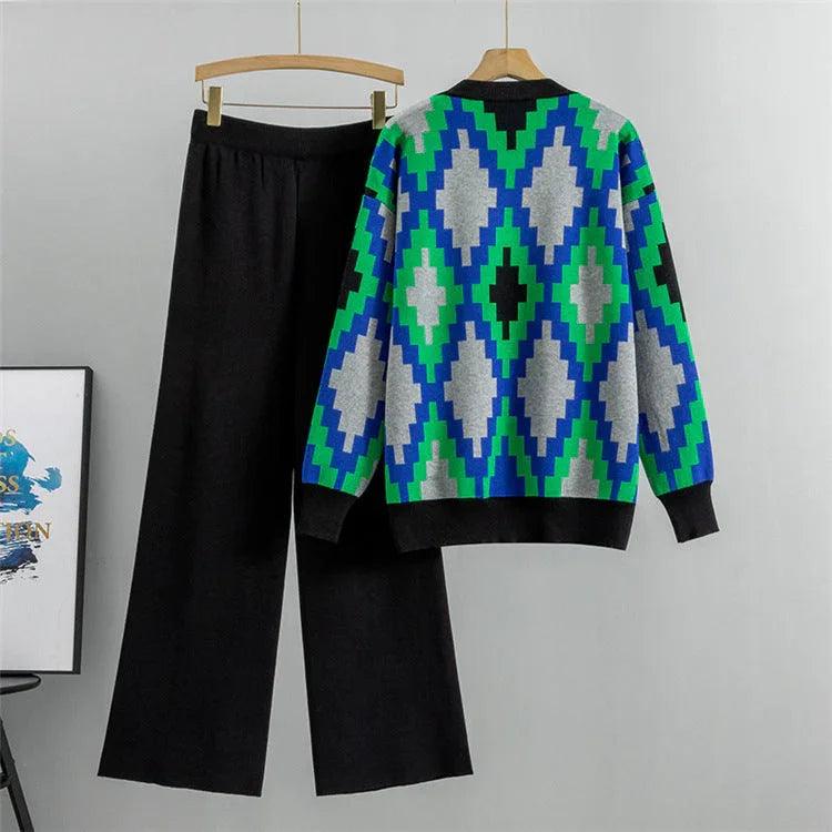 Women's Knitted Cardigan Casual Fashion Sports Wide-leg Pants Suit EX-STOCK Canada