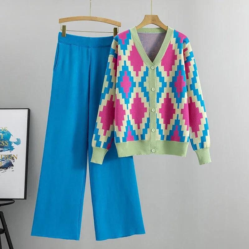 Women's Knitted Cardigan Casual Fashion Sports Wide-leg Pants Suit EX-STOCK Canada