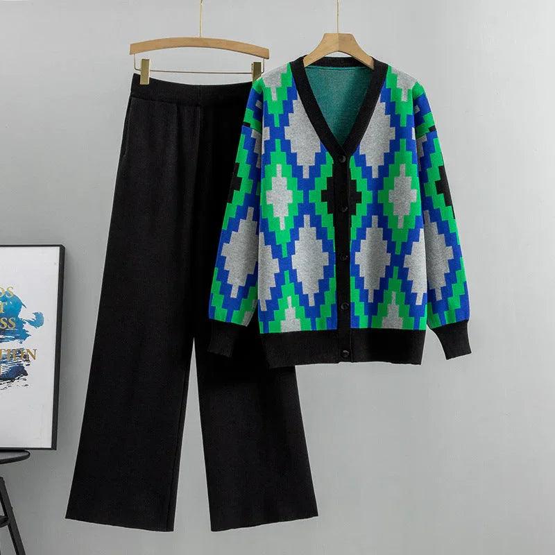 Women's Knitted Cardigan Casual Fashion Sports Wide-leg Pants Suit EX-STOCK Canada