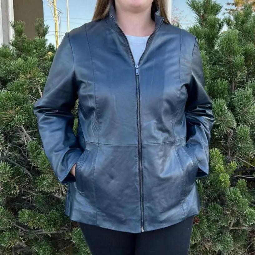 Chaqueta de cuero de cordero para mujer con cremallera y dos bolsillosEX-STOCK Canada
