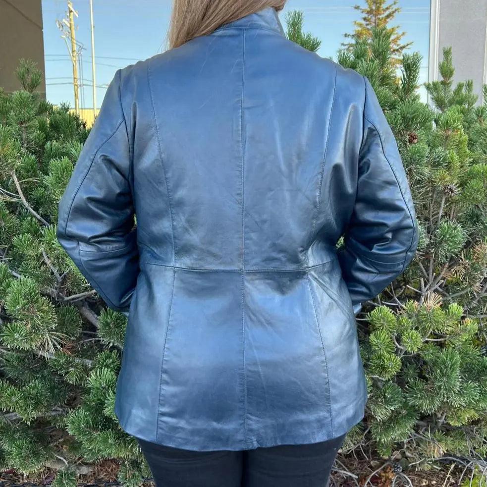 Chaqueta de cuero de cordero para mujer con cremallera y dos bolsillosEX-STOCK Canada