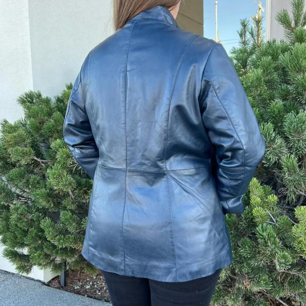 Chaqueta de cuero de cordero para mujer con cremallera y dos bolsillosEX-STOCK Canada