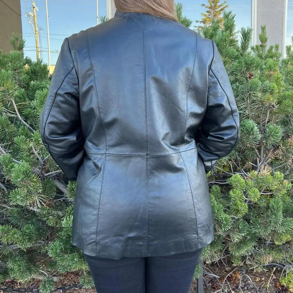 Chaqueta de cuero de cordero para mujer con cremallera y dos bolsillosEX-STOCK Canada