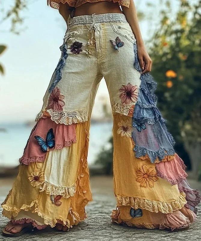 Women's Leisure Fashion Retro Print High-Waisted Pants, Comfortable Fake Jeans That Can Slim The Legs EX-STOCK Canada