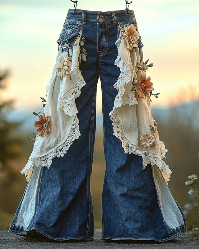 Pantaloni da donna per il tempo libero con stampa retrò a vita alta, comodi finti jeans che snelliscono le gambeEX-STOCK Canada