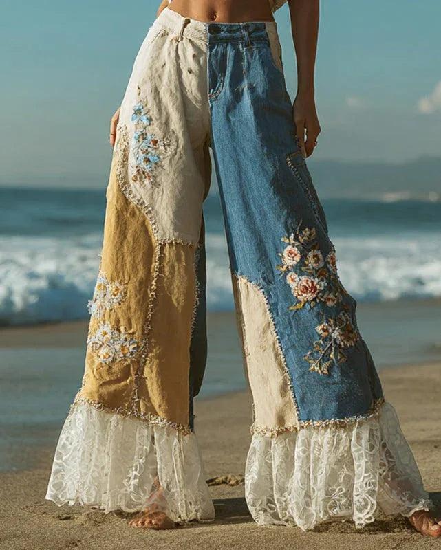 Women's Leisure Fashion Retro Print High-Waisted Pants, Comfortable Fake Jeans That Can Slim The Legs EX-STOCK Canada