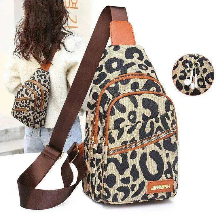Sac bandoulière et sac à dos pour femme à imprimé léopard avec prise pour casque EX-STOCK Canada