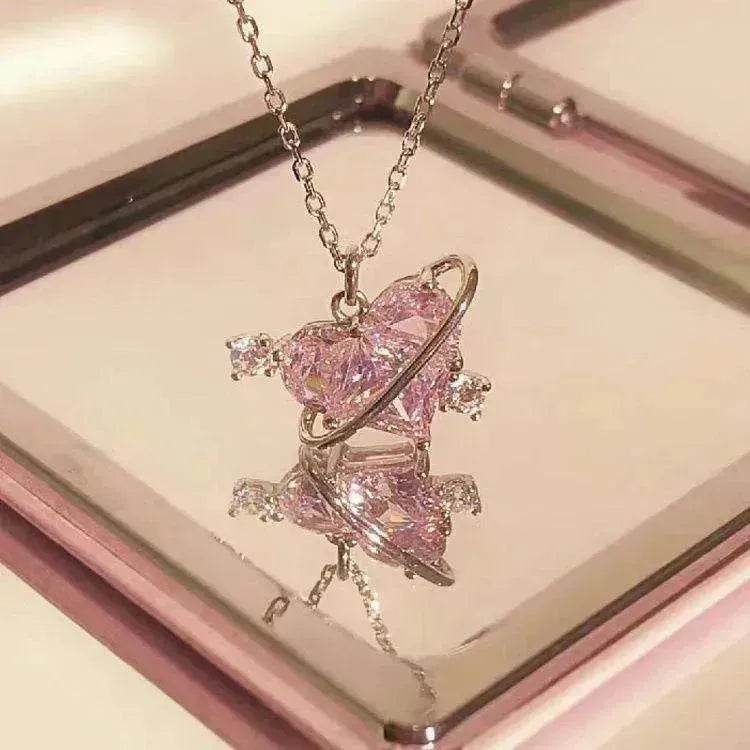 Women's Love Planet Pink Diamond Love Necklace - EX-STOCK Canada