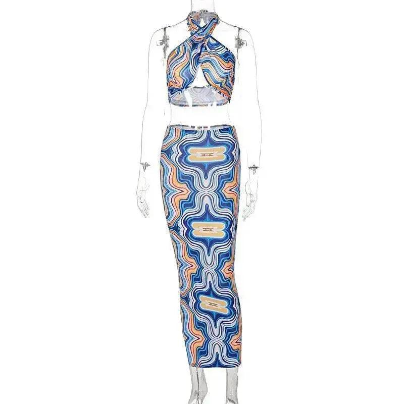 Women's Printed Halter Strap Strapless Slim Skirt Set - EX-STOCK Canada