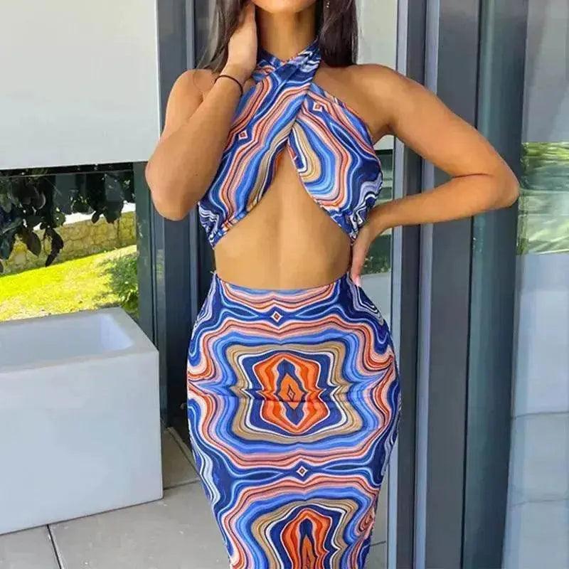 Women's Printed Halter Strap Strapless Slim Skirt Set - EX-STOCK Canada