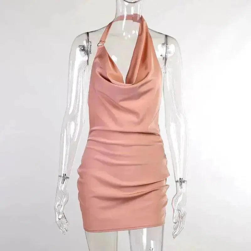 Women's Satin V Neck Backless No Sleeveless Summer Party Dress - EX-STOCK Canada