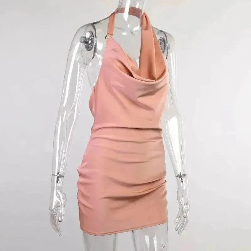 Women's Satin V Neck Backless No Sleeveless Summer Party Dress - EX-STOCK Canada