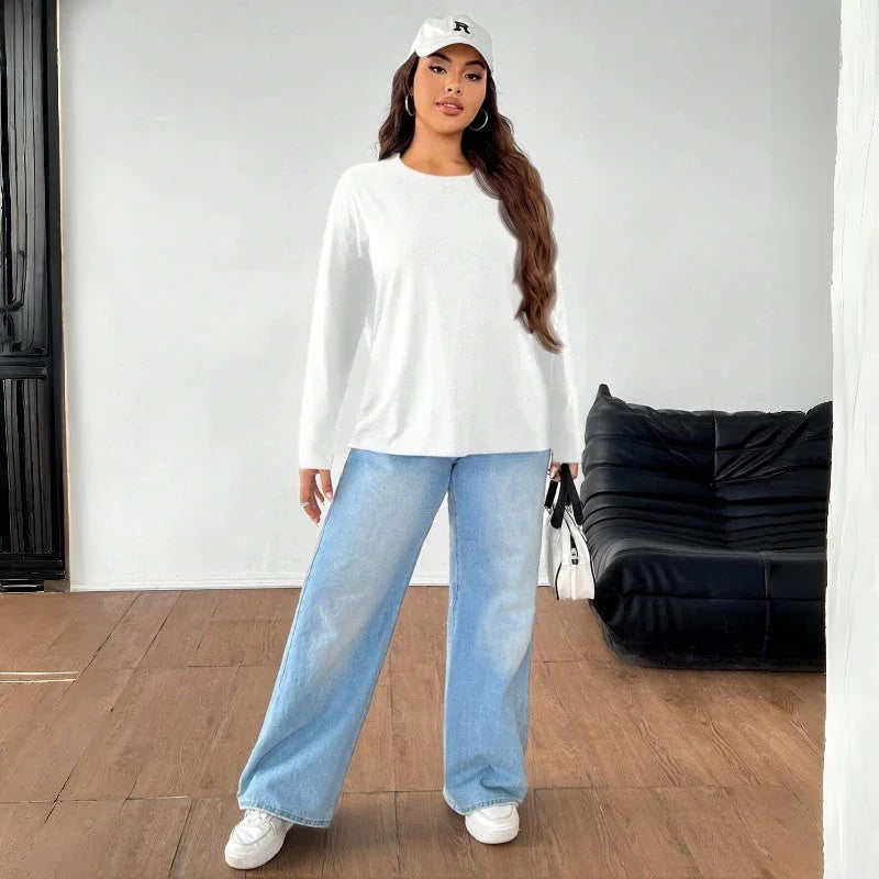 Damen Top in Einfarbig, Lockerer Schnitt mit RundhalsausschnittEX-STOCK Canada