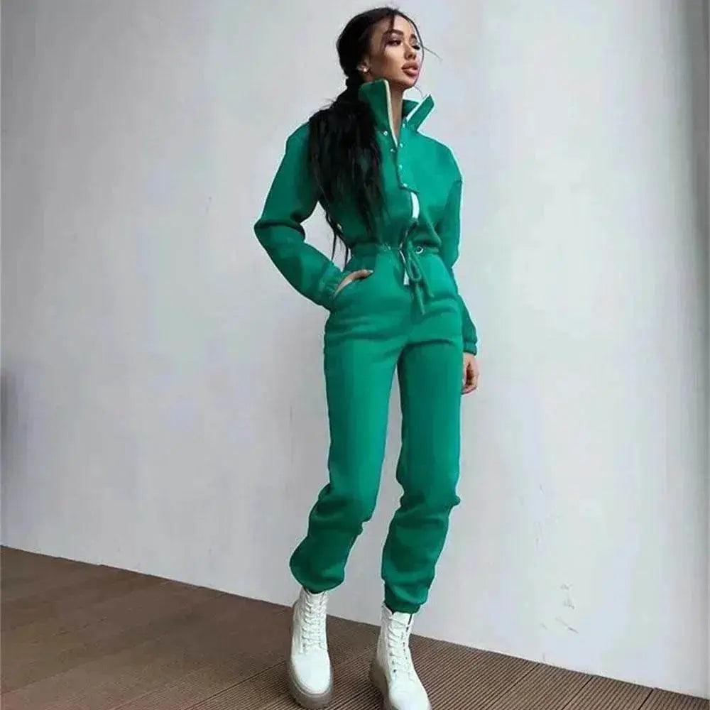 Damen Stehkragen Taillierter Europäischer und Amerikanischer Freizeit-Jumpsuit - EX-STOCK Canada