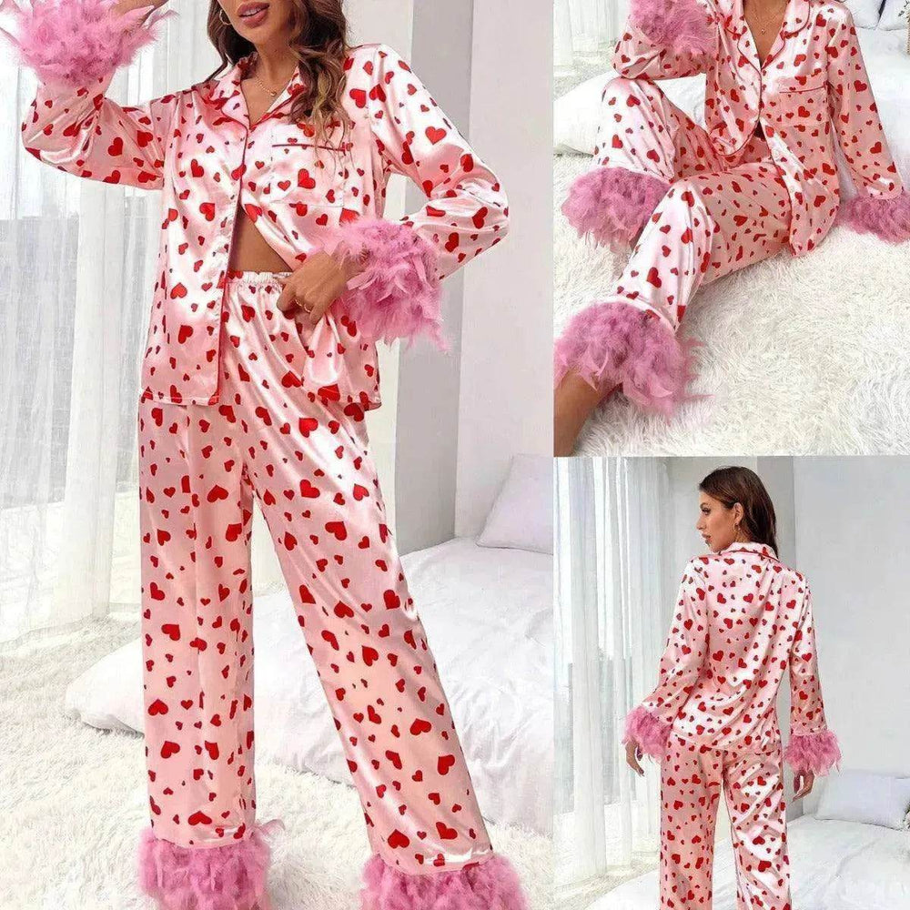 Women's Valentine's Day Sweet Loving Heart Printed Casual Suit Pajamas - EX-STOCK Canada