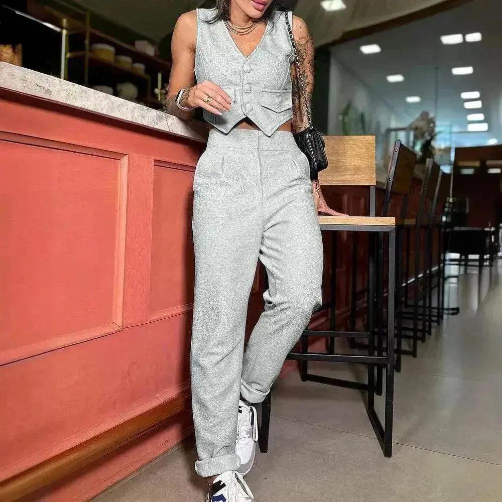 Women's Vest Casual Pants Two-piece Set - EX-STOCK Canada