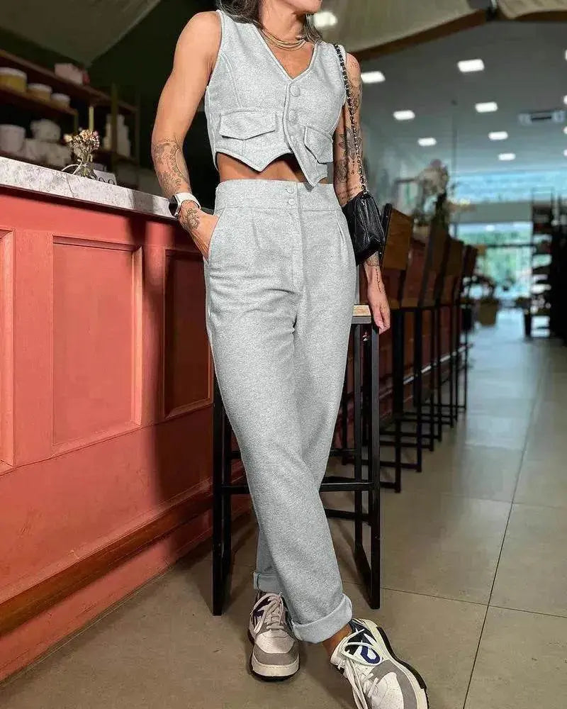 Women's Vest Casual Pants Two-piece Set - EX-STOCK Canada
