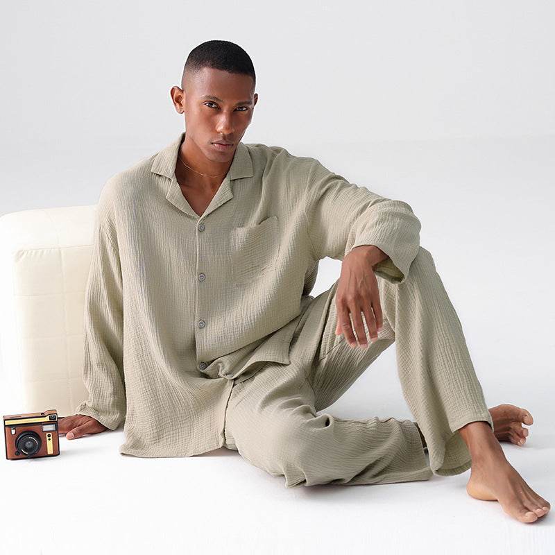 Woven Gauze Pajamas Men's Spring And Autumn Thin Homewear Suit EX-STOCK CANADA