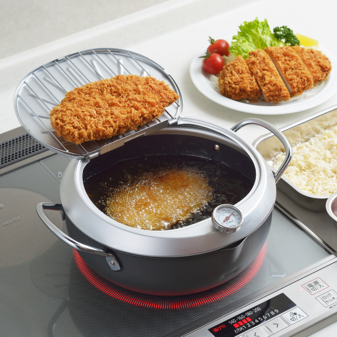 Yoshikawa GOGI Tempura Pot 24cm – With stainless‑Steel Drip Lid