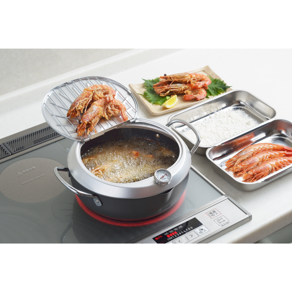 Yoshikawa GOGI Tempura Pot 24cm – With stainless‑Steel Drip Lid