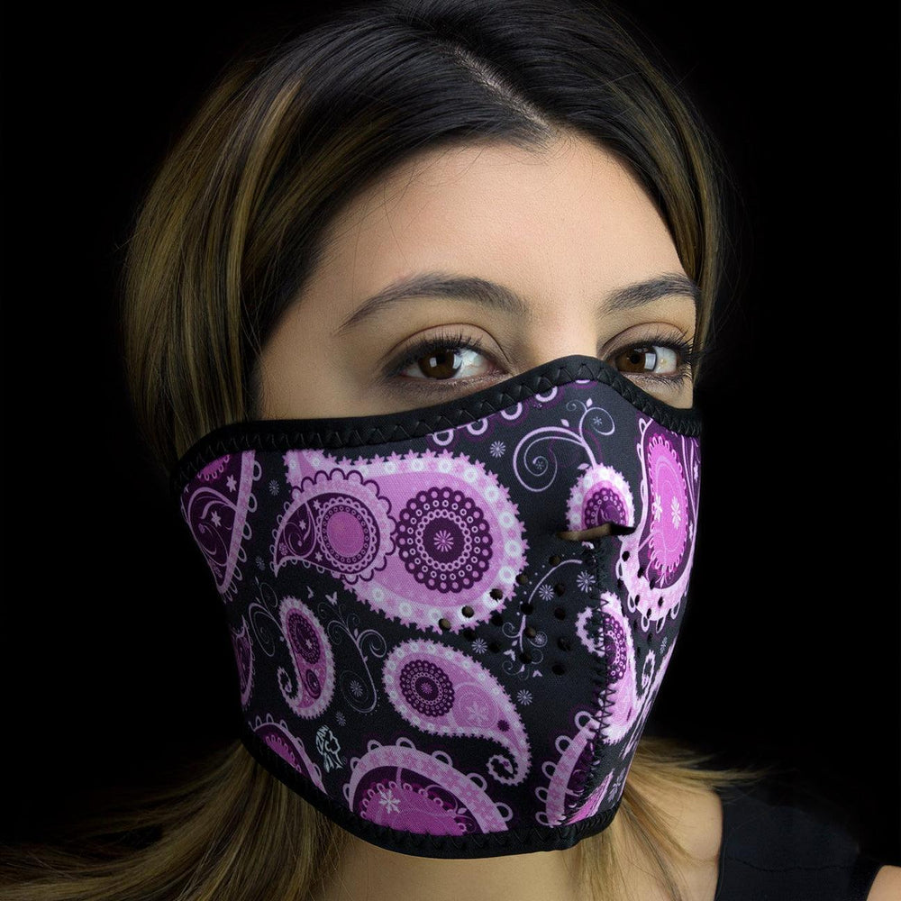 Media máscara ZANheadgear de neopreno morada con diseño de cachemiraEX-STOCK Canada