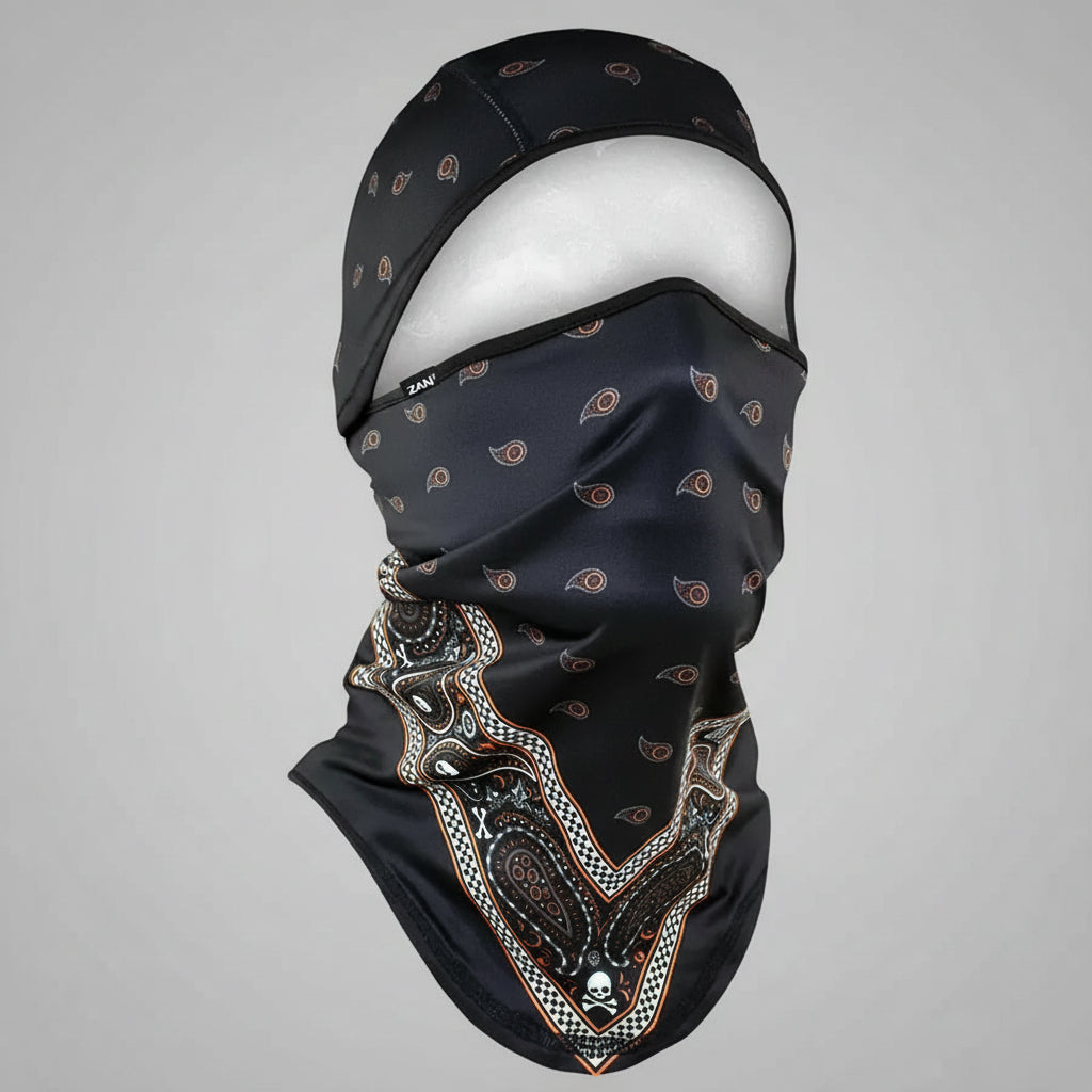 ZANheadgear Balaclava Convertibile Serie SportFlex Nero & Arancione Bandana Classica