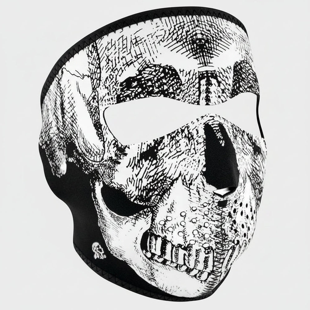 Maschera Integrale ZANheadgear in Neoprene Nero e Bianco con Teschio