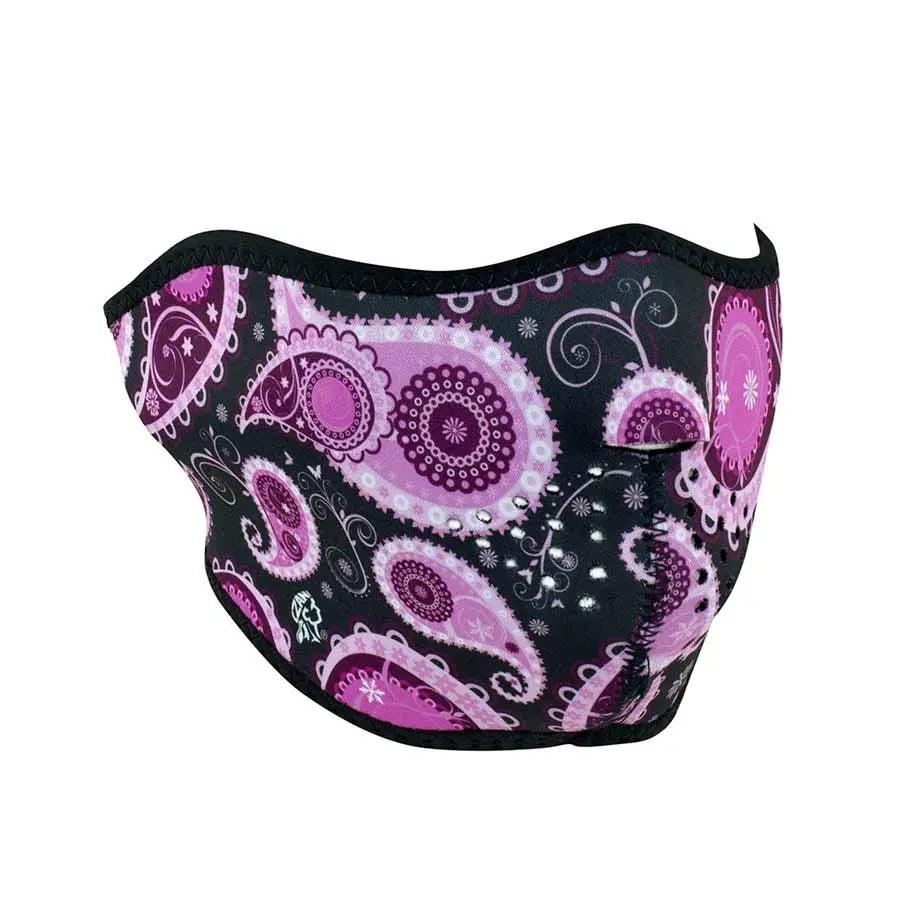 Media máscara ZANheadgear de neopreno morada con diseño de cachemiraEX-STOCK Canada