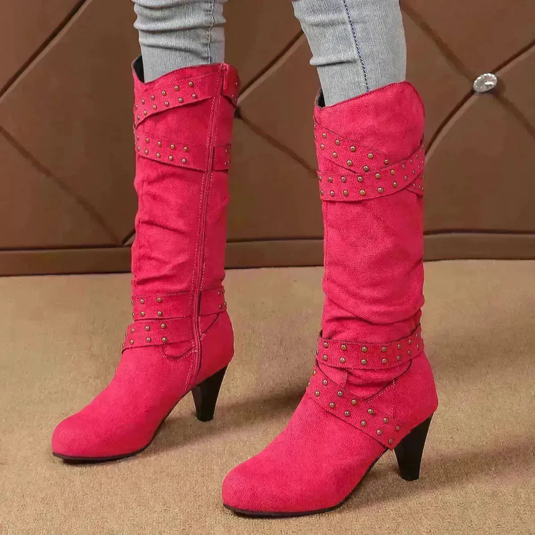 Bottes à talon de mode avec design rivet transfus