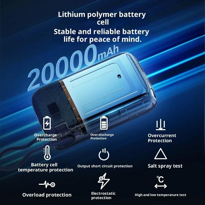 Batterie externe 20000 MA Grande capacité Super Charge rapide avec câbleEX-STOCK Canada