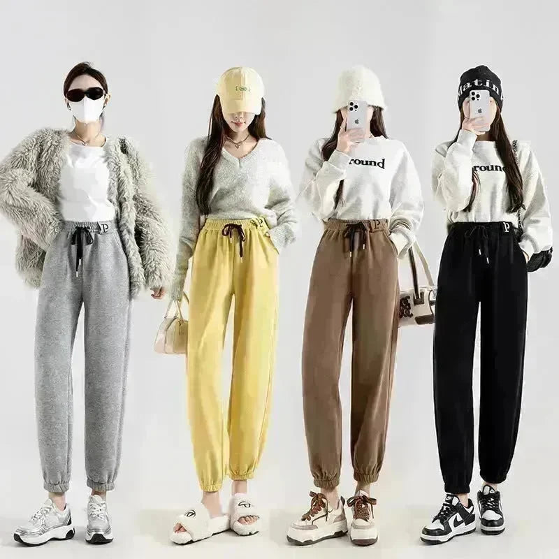 Fleece-lined Casual Harem Drawstring sweat Pants For Women - EX-STOCK CANADA