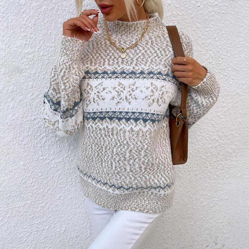Pull en tricot motif flocon de neige d'hiver, mode, col roulé mi-haut, hauts tricotés pour femmes, vêtements de NoëlEX-STOCK Canada