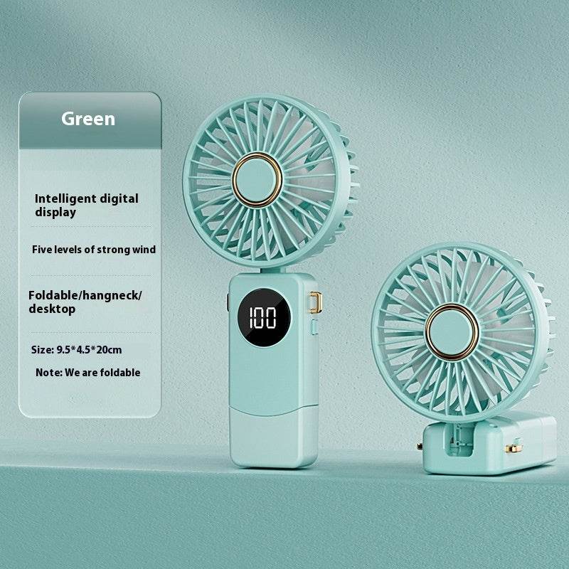 Handheld Fan Digital Display Hanging Neck Folding Charging - EX-STOCK Canada