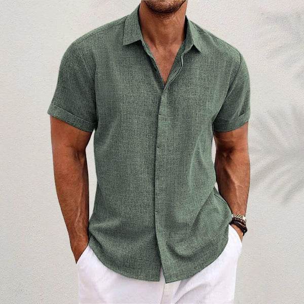 Men's Solid Color Loose Linen Short-sleeved shirt - EX-STOCK Canada