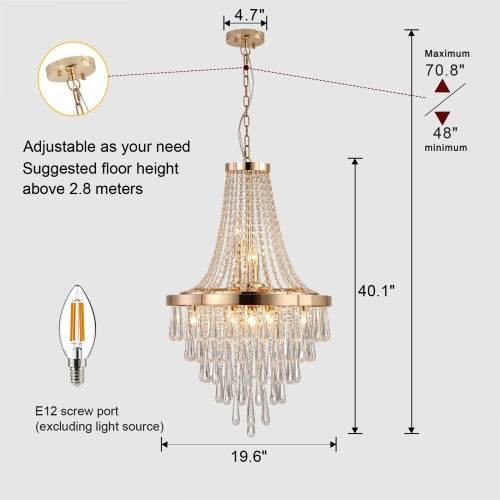 Golden Crystal Chandelier, Large Modern Luxury Chandelier For Living Room, Dining Room, Bedroom, Hallway - Bulb Not Included - EX-STOCK Canada