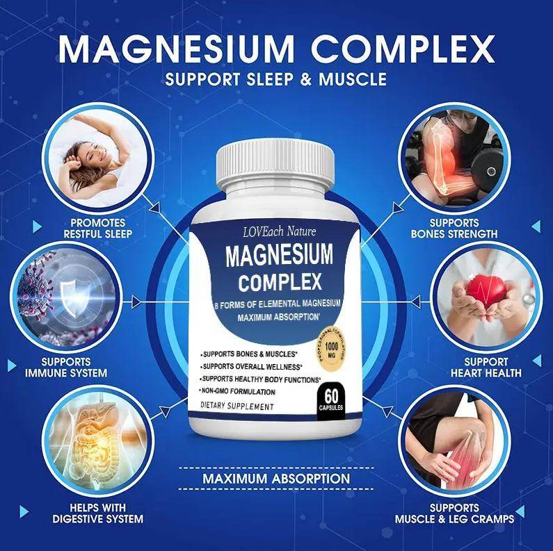 Magnesium Complex Supplement With Multiple Elemental Magnesium 90 Capsules - EX-STOCK Canada
