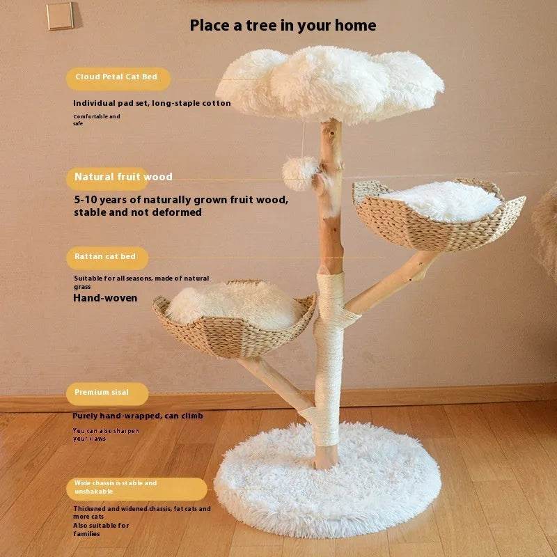 Natural Fruit Tree Cat Climbing Frame Solid Wood Rattan Cat Nest Cat Tree - EX-STOCK Canada