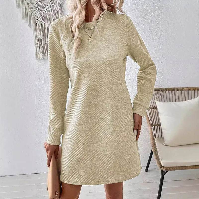 Casual Fashion Plain Round neck Long Sleeve Cashmere Mini Jumper Dress - EX-STOCK Canada