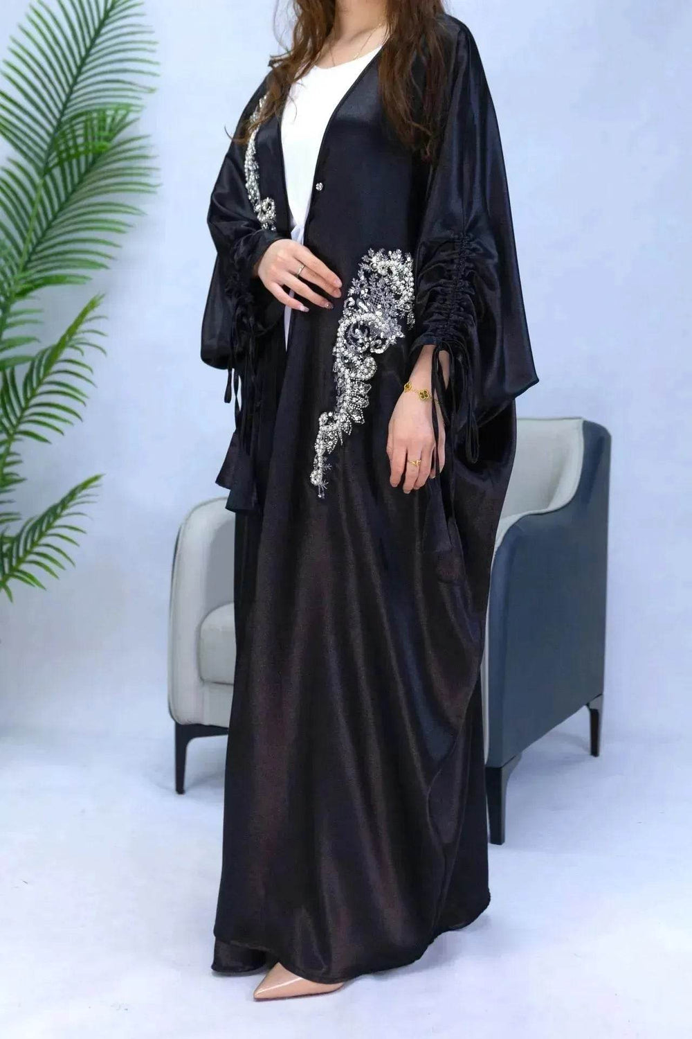 Simple Middle East Turkey Solid Color Plus Size Satin Robe Dubai Abaya Coat Turkey Abaya Kimono - EX-STOCK Canada