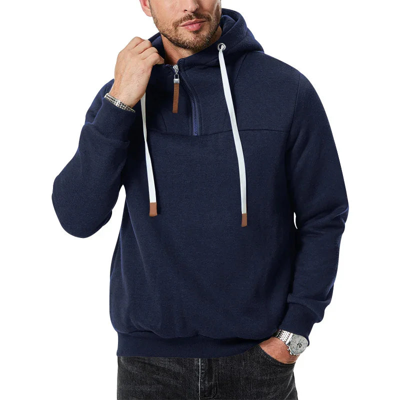 New Men's Heavy Fleece-lined Half-zip Sporty Casual Hooded Sweatshirt EX-STOCK Canada