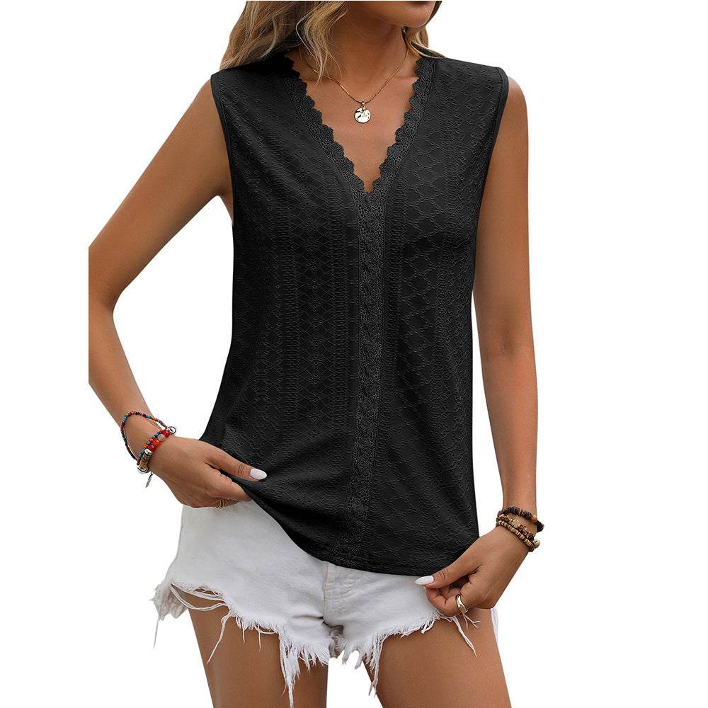 Summer Sleeveless Lace Blouse Tops Women V-neck top - EX-STOCK Canada