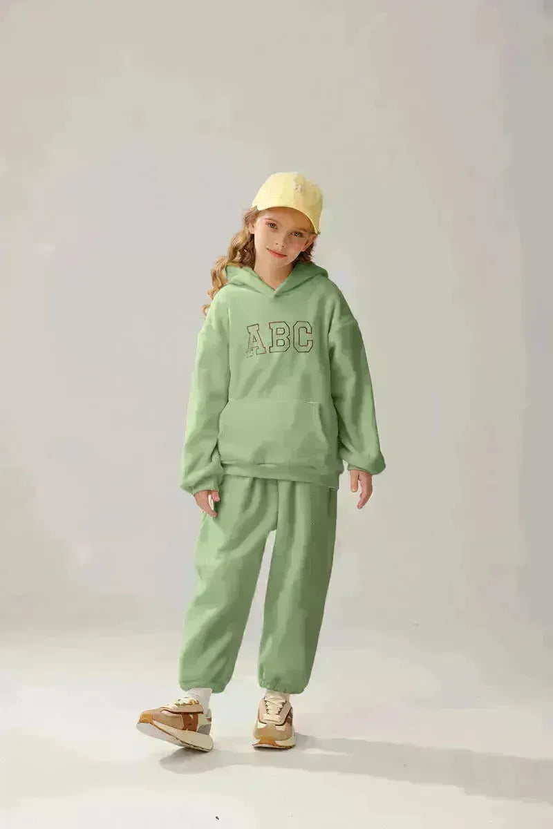 Bambini unisex sport sports pantaloni con cappuccio con cappuccio si adattano con cappuccio unisex due pezzi per bambini