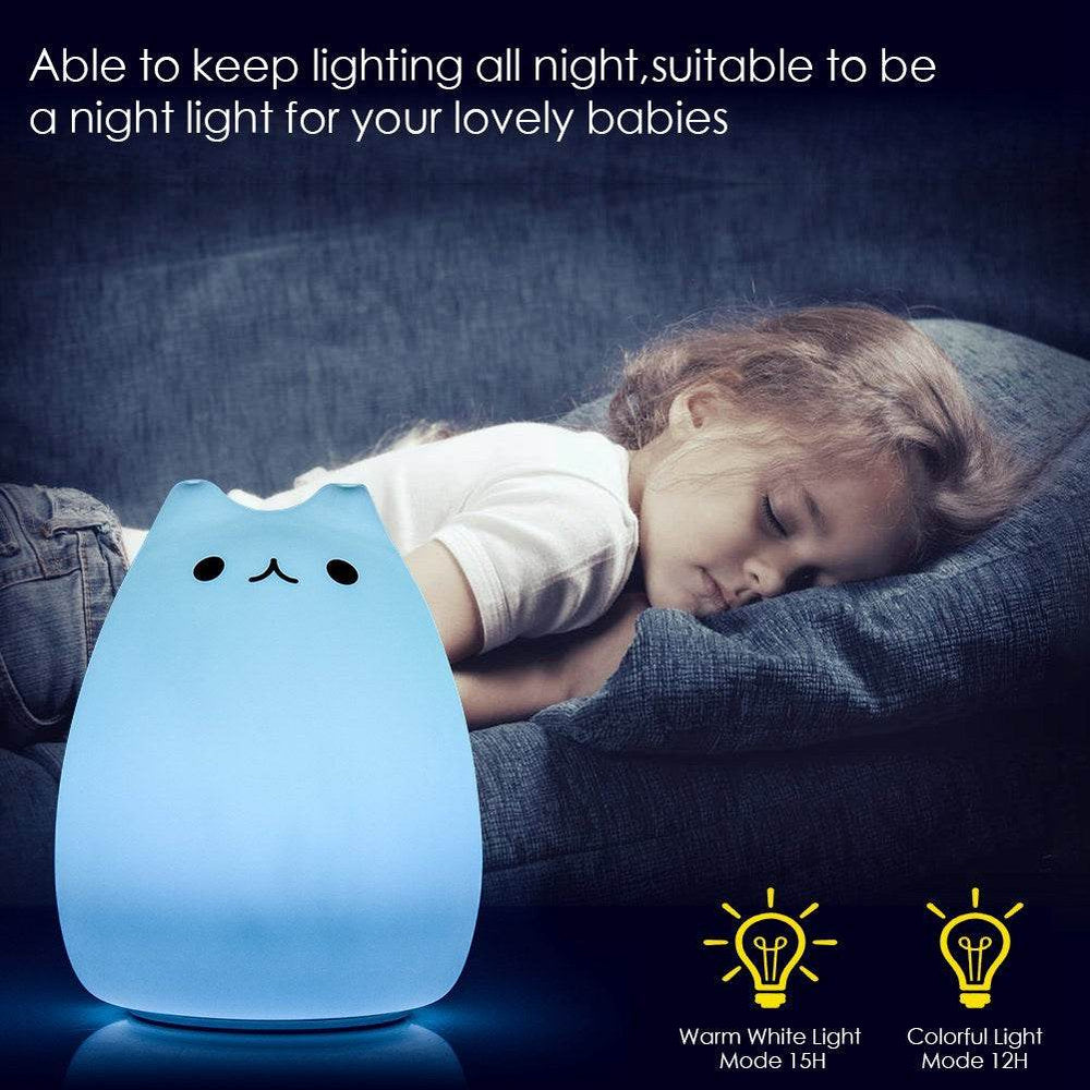 Children Night Light, EECOO Cute Cat Lamp Soft Silicone Sensitive Tap Control Decompression Toy - EX-STOCK Canada