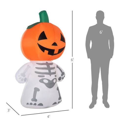 6ft Halloween Inflatables Outdoor Decorations, Smiling Skeleton Ghost With Pumpkin Head, Blow Up LED Yard Decor For Garden, Lawn, Party, Holiday, Waterproof - EX-STOCK Canada