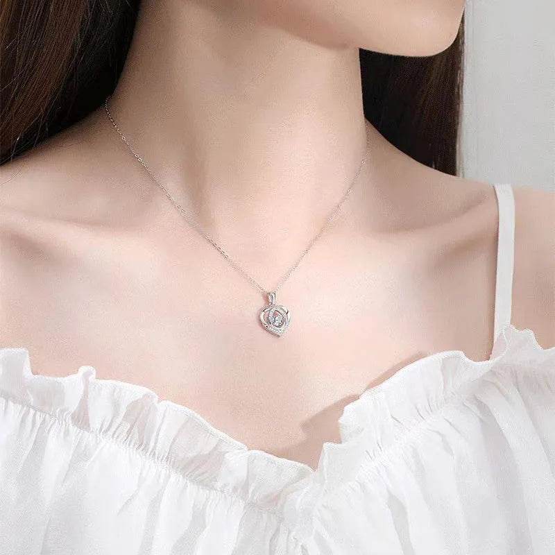 S925 Beating Heart-shaped Necklace Women Luxury Love Rhinestones Necklace Jewelry Gift For Valentine's Day - EX-STOCK Canada