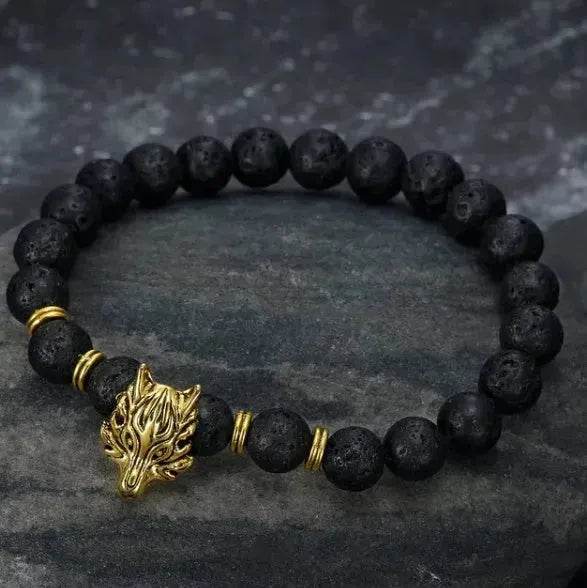Asgard Crafted Grey Wolf Head And Lava Stone Bracelet - EX-STOCK Canada