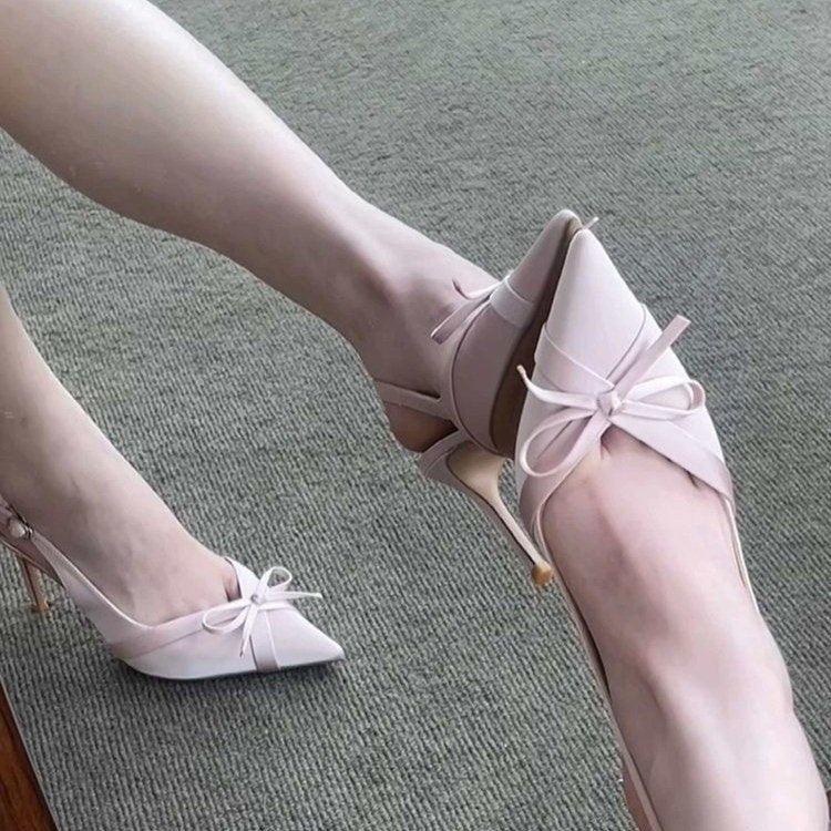 2026 Frühling Sommer Neue Schleife Hohe Absätze, Damen Satin Spitz zulaufende Stiletto-Absatz Sandalen