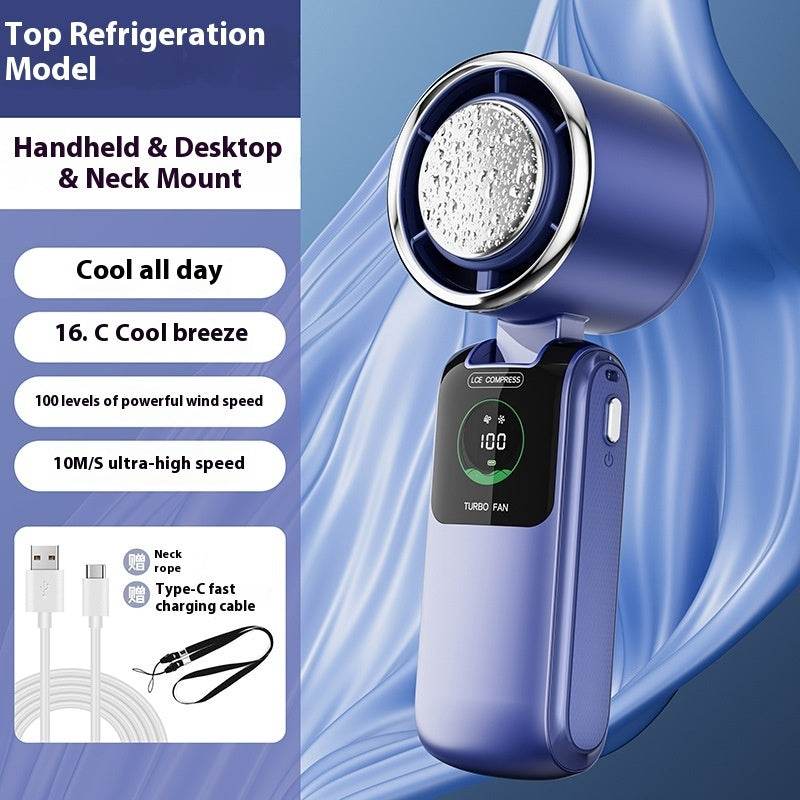 New Ice Pack High-Speed Handheld Eletirc Fan Speed Adjustable Folding Mini Fan Portable Outdoor Hanging Neck Small Fan - EX-STOCK Canada