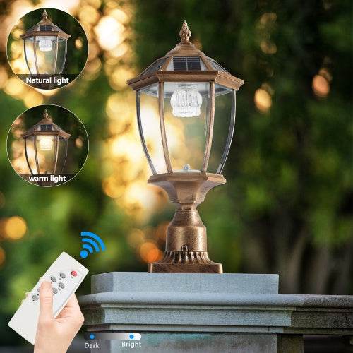 Vintage Gold Solar Pillar Headlight With Dimmable LED 1-Pack Outdoor Landscape Pathway Light - EX-STOCK Canada
