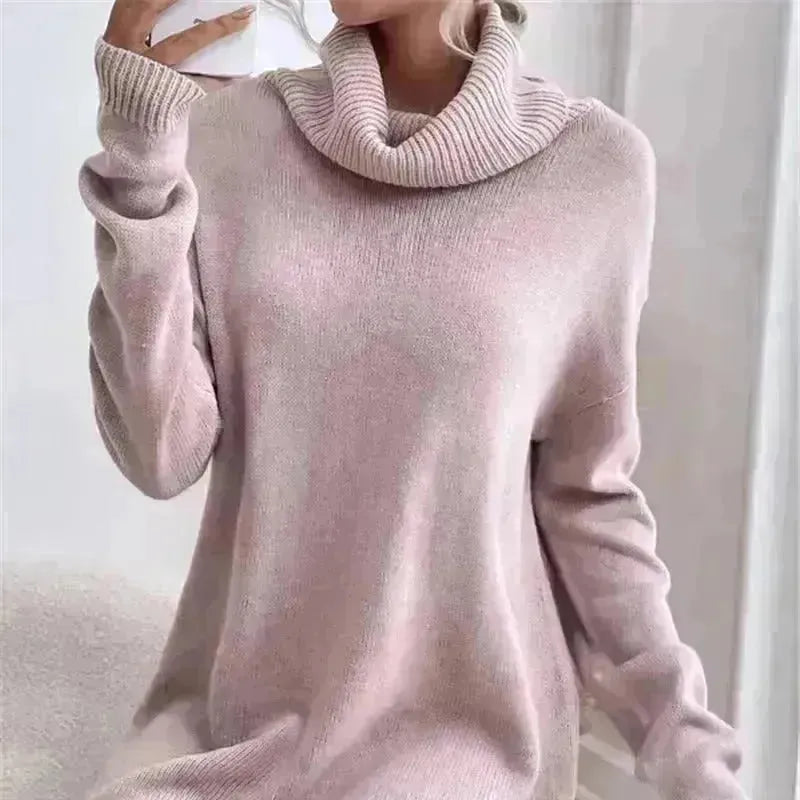 Automne Hiver Solid Cashmere Mini Robe de pull à col roulé